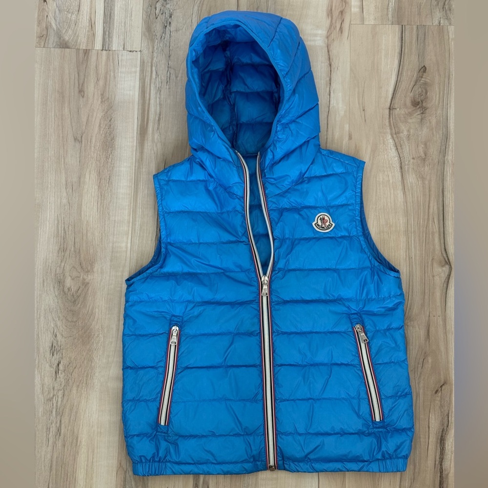 Moncler Blue Down Puffer Vest with Hood | Youth 12 Fits Women’s Small